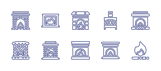Fireplace line icon set. Editable stroke. Vector illustration. Containing fireplace, chimney, fire.