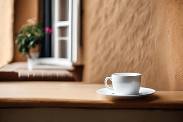 Fototapeta na wymiar white coffee cup in minimalist stucco background
