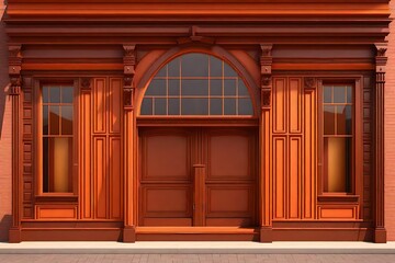 vintage  orange painted storefront , retro commercial facade template model
