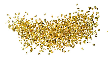 shiny chips made of plastic, metal colors, gold isolated on transparent or white background, png