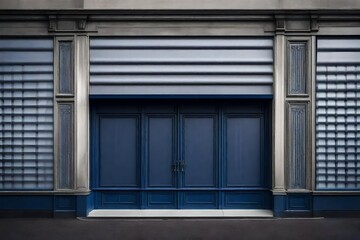 vintage marine blue storefront , retro commercial facade template model