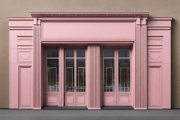 vintage pink storefront , retro commercial facade template model