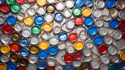 The geometric precision of recycled aluminum cans, arranged in an artful pattern, highlighting the beauty that can be found in repurposed materials