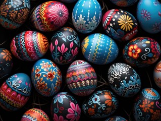 Easter eggs with colorful patterns background