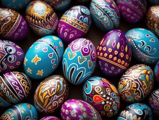 Fototapeta na wymiar Easter eggs with colorful patterns background