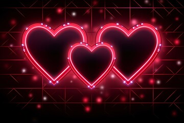 Neon glowing red hearts for Valentine's day.