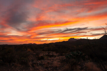 Red sunset over stone desert in Texas, Big Bend National Park