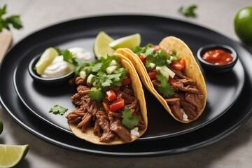 Delicious Plate of Beef Tacos Served on Black Plate