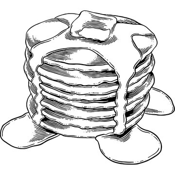 recommend clip art: Hand drawn Pancake with Butter and Maple Syrup Sketch Illustration