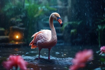 a flamingo standing in water. Ai ilustration. digital painting. Generative AI Artificial Intelligence Artwork