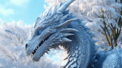 fantasy whimsical bold lines high detail frost dragon.Generative AI