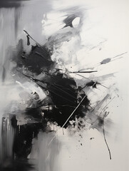 a white ink brushwritten image, with black splashes and ash grey, black paintings, marble ash grey created with Generative Ai
