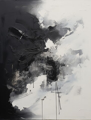 a white ink brushwritten image, with black splashes and ash grey, black paintings, marble ash grey created with Generative Ai