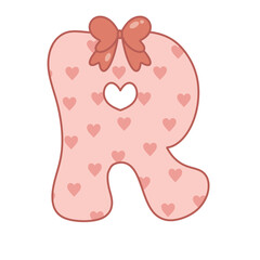 Letter R ribbon pink valentine alphabet heart love sweet vintage retro groovy . for birthday party ,baby shower ,event, promo, logo, banner, monogram and poster. Typeset design.
