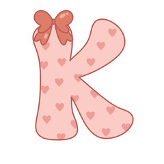 Letter K ribbon pink valentine alphabet heart love sweet vintage retro groovy . for birthday party ,baby shower ,event, promo, logo, banner, monogram and poster. Typeset design.
