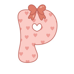 Letter P ribbon pink valentine alphabet heart love sweet vintage retro groovy . for birthday party ,baby shower ,event, promo, logo, banner, monogram and poster. Typeset design.
