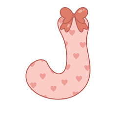 Letter J ribbon pink valentine alphabet heart love sweet vintage retro groovy . for birthday party ,baby shower ,event, promo, logo, banner, monogram and poster. Typeset design.
