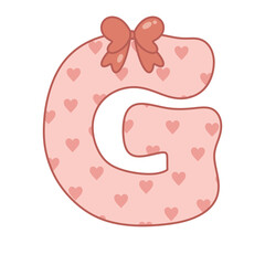 Letter G ribbon pink valentine alphabet heart love sweet vintage retro groovy . for birthday party ,baby shower ,event, promo, logo, banner, monogram and poster. Typeset design.
