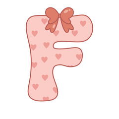 Letter F ribbon pink valentine alphabet heart love sweet vintage retro groovy . for birthday party ,baby shower ,event, promo, logo, banner, monogram and poster. Typeset design.

