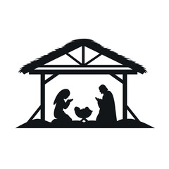 Silhouette nativity scene isolated on white background. Christmas nativity scene. Vector stock