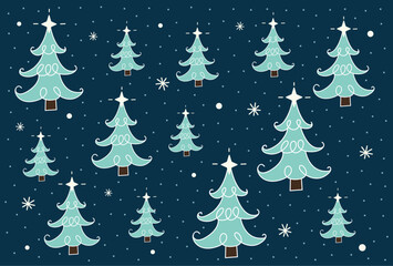 Pattern with Christmas trees and snowflakes. Festive New Year and Christmas pattern in vector.
