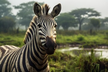Fototapeta na wymiar a zebra standing in a field. Ai ilustration. digital painting. Generative AI Artificial Intelligence Artwork