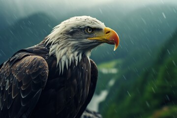 a bald eagle with a yellow beak. Ai ilustration. digital painting. Generative AI Artificial Intelligence Artwork