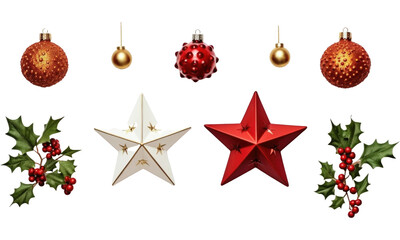 christmas decoration set isolated on transparent background