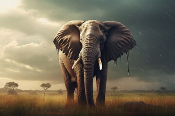Fototapeta premium an elephant with tusks. Ai ilustration. digital painting. Generative AI Artificial Intelligence Artwork