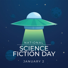 Flyers honoring National Science Fiction Day or promoting associated events can utilize National Science Fiction Day vector graphics. design of flyers, celebratory materials.