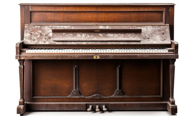 A very old brown piano, vintage isolated on transparent background - obrazy, fototapety, plakaty