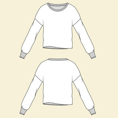 round neck Long sleeve Sweatshirt oversized fashion Flat Sketches technical drawing vector template For men's. and women's.