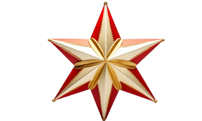 Golden, red and white christmas star isolated on transparent background