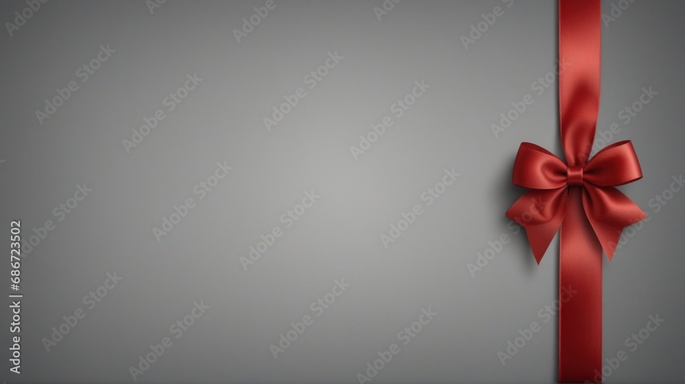Wall mural red gift ribbon with bow on gray background - Wall murals