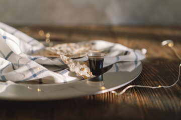 Communion. Religious tradition of breaking bread. Bread and wine as a sign of memory of Christ's...