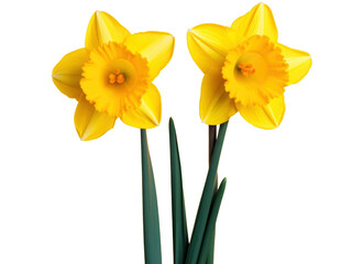 Two yellow daffodil flowers isolated transparent background 