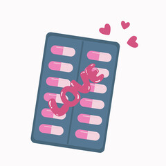 Flat Design Illustration with Vitamin  Pack on Table and Love
