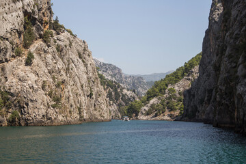 Green Canyon in Turkey, the city of Manavgat. Taurus Mountains and an artificial lake-reservoir....