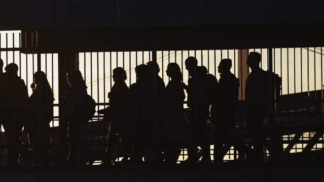 People is mooving to embarking boarding to vapor or airplane - silhouette