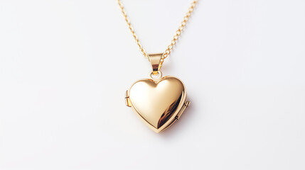 Fototapeta premium A gold heart-shaped locket open to reveal a photo inside, valentine's day symbols, Valentine’s Day, white background, with copy space