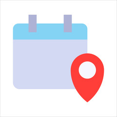Calendar with map pin icon. Event location, meeting place symbol. vector illustration on white background