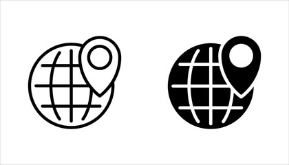 Globe web icon and location pin. Planet earth icon with pointer pin. vector illustration on white background