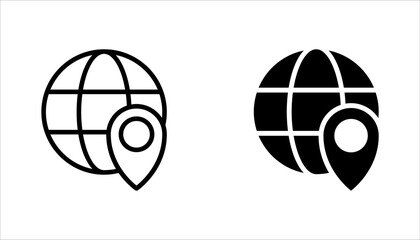 Globe web icon and location pin. Planet earth icon with pointer pin. vector illustration on white background