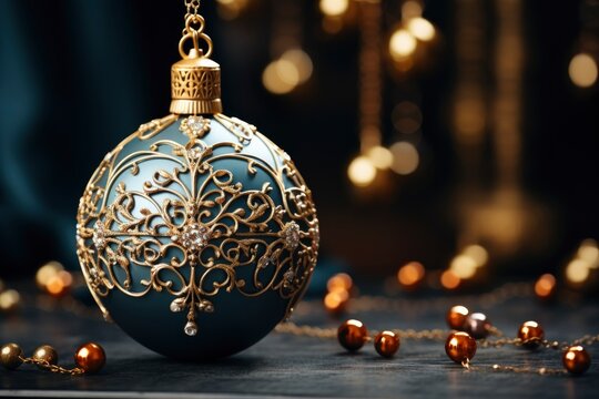 style gilded glamour for new year. Christmas holiday concept. beautiful golden New Year decorations on blurred background.