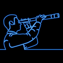 Businessman looking for opportunities in spyglass business searches new perspectives icon neon glow concept