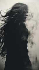 A woman with her hair blowing in the wind