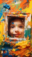 Fototapeta premium A young child with paint all over his face