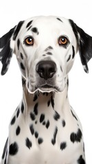 A close up of a dalmatian dog's face