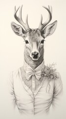 A drawing of a deer wearing a bow tie