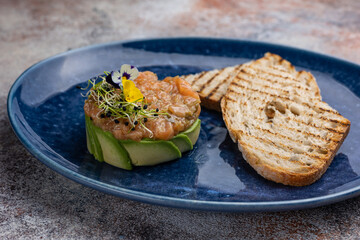 Fresh Tatar on a plate. Close-up